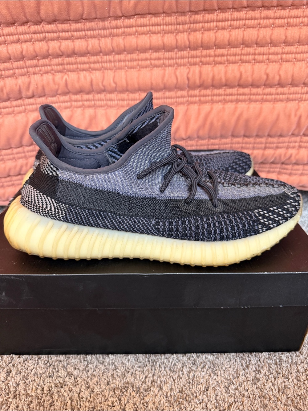 adidas Yeezy Boost 350 V2 Carbon Black and Grey with Cream Sole - Men's Sneakers
